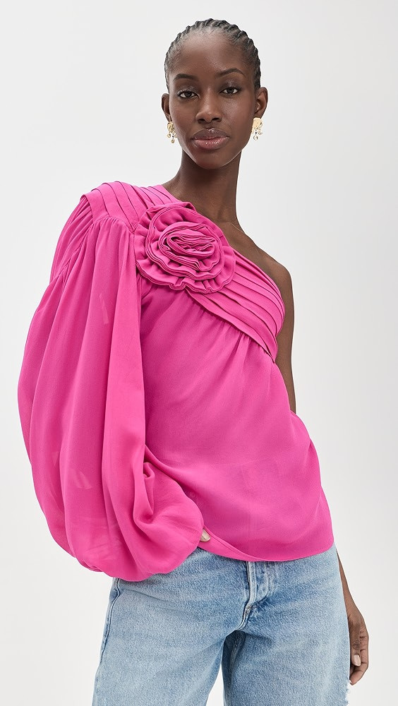 Pink Rose One Shoulder Blouse | Shopbop