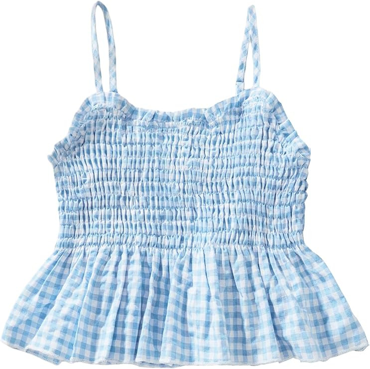 RoseSeek Girl's Y2K Gingham Peplum Cami Tops Ruffle Hem Spaghetti Strap Babydoll Plaid Summer Cro... | Amazon (US)