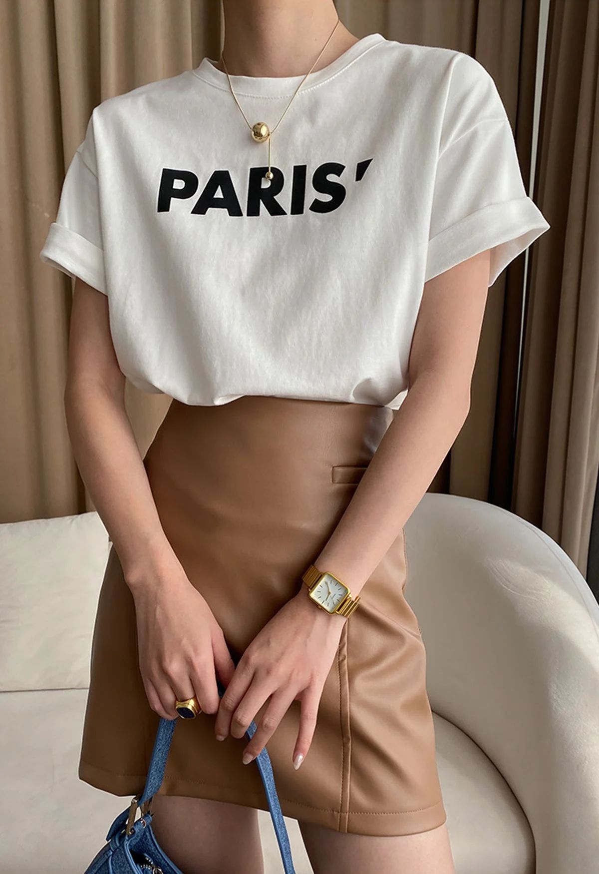 Paris Print Round Neck T-Shirt in White | Chicwish