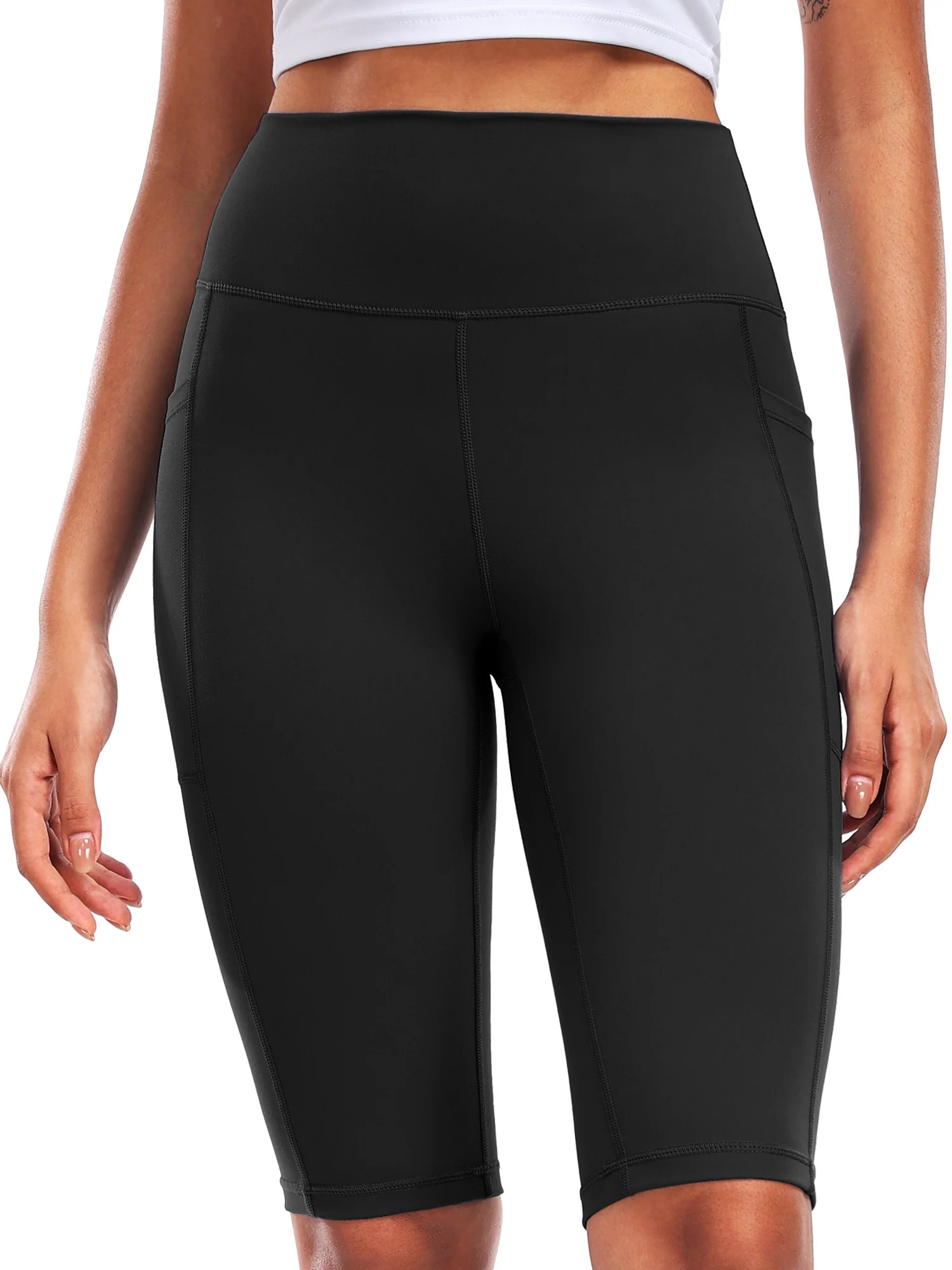 Cadmus Biker Yoga Shorts 12" Inseam with Pockets for Women,High Waisted Athletic Running Workout Gym Shorts - Walmart.com | Walmart (US)