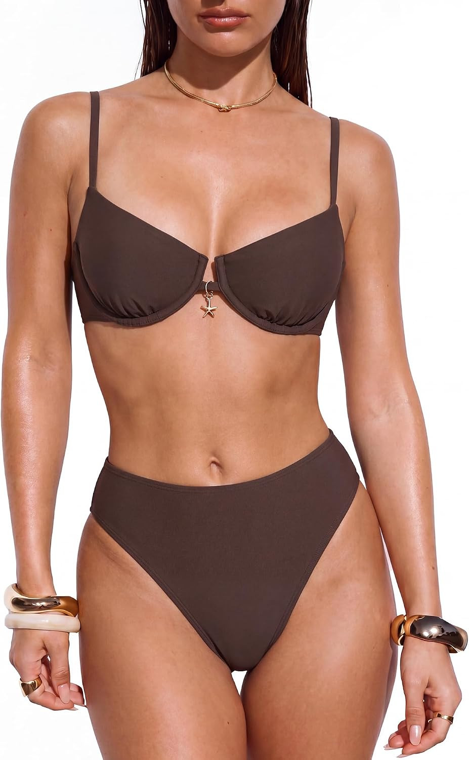 SUUKSESS Women High Waisted Underwire Bikini Set Cheeky High Cut 2 Piece Swimsuit | Amazon (US)
