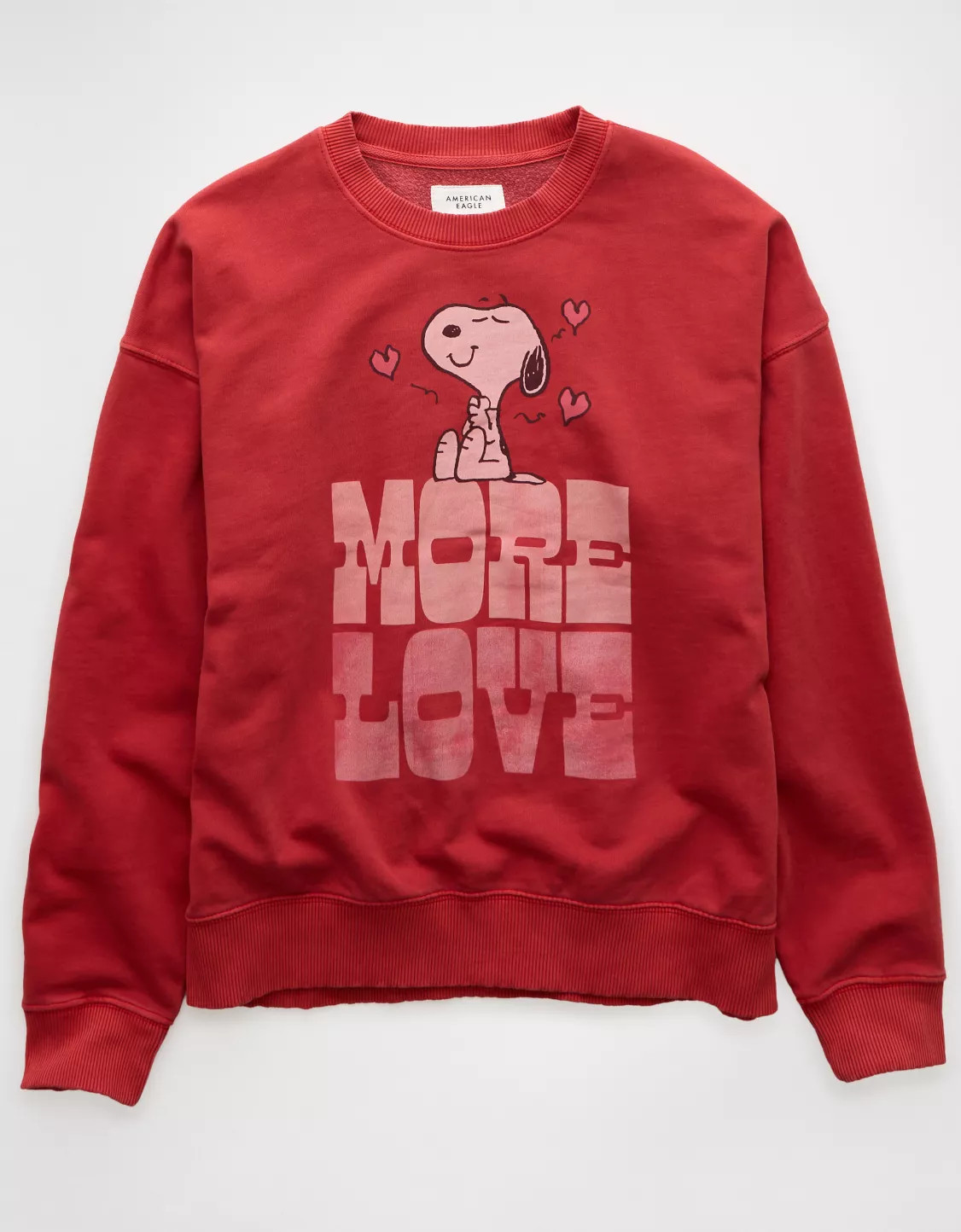 AE Valentine's Day Snoopy Graphic Relaxed Crew Neck Sweatshirt | American Eagle Outfitters (US & CA)