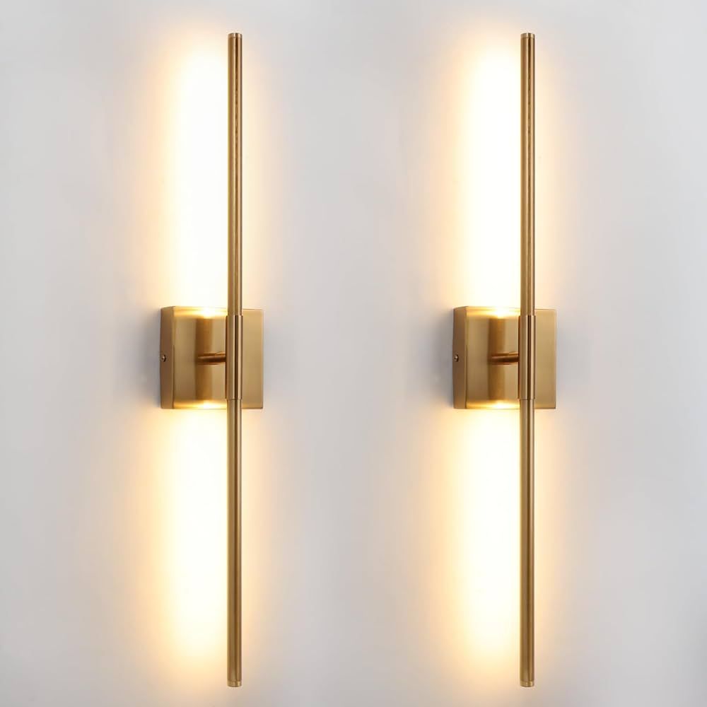 Brushed Gold LED Wall Sconces Set of 2 with Warm White Light | Amazon (US)