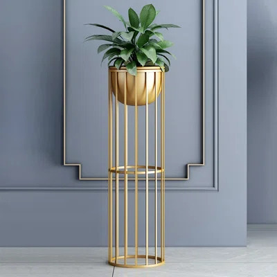 23.6" Gold Plant Pot Indoor Modern Metal Planter with Gold Stand for Living Room | Wayfair North America