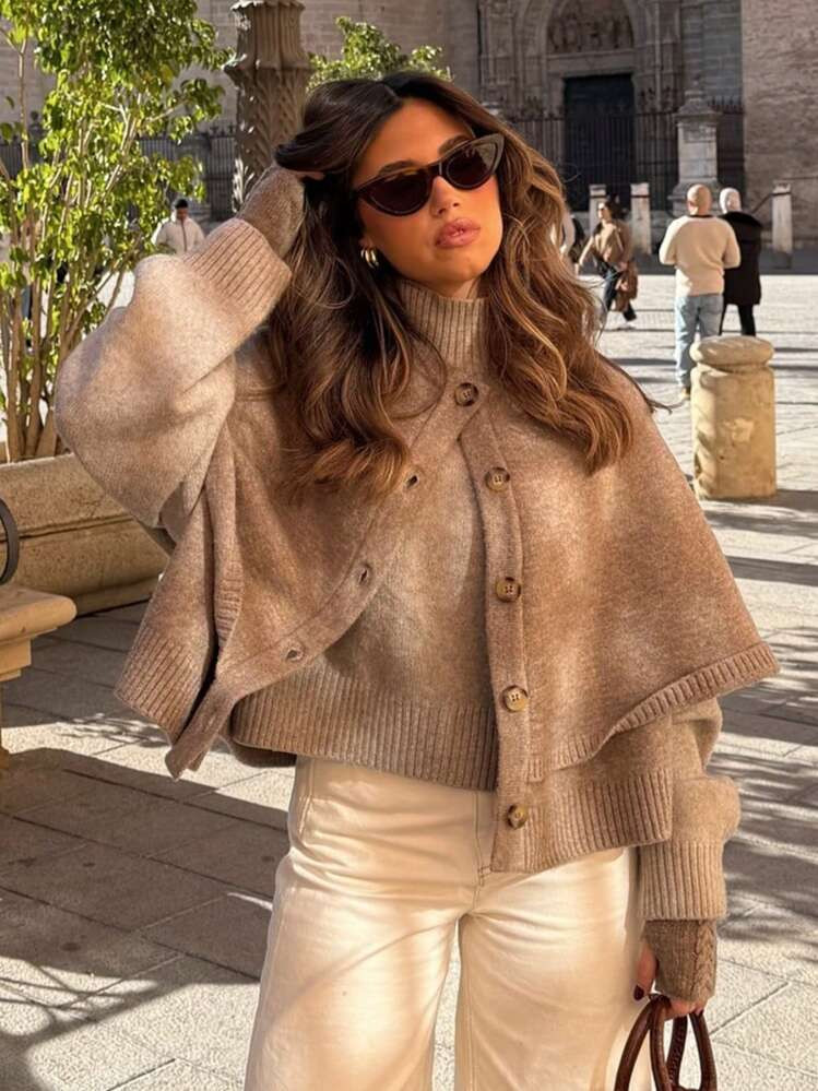 Women's Spring And Summer New Cape Design Knitted Jacket Is Simple, Fashionable And Casual Daily | SHEIN