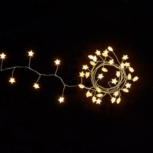 Battery Operated Star Fairy Lights, 5Feet 40LEDs Firecracker Fairy Lights Waterproof Silver Wire Starry Firefly Lights for DIY Wreath Home Weeding Indoor Outdoor Christmas Decorations, Warm White | Amazon (US)