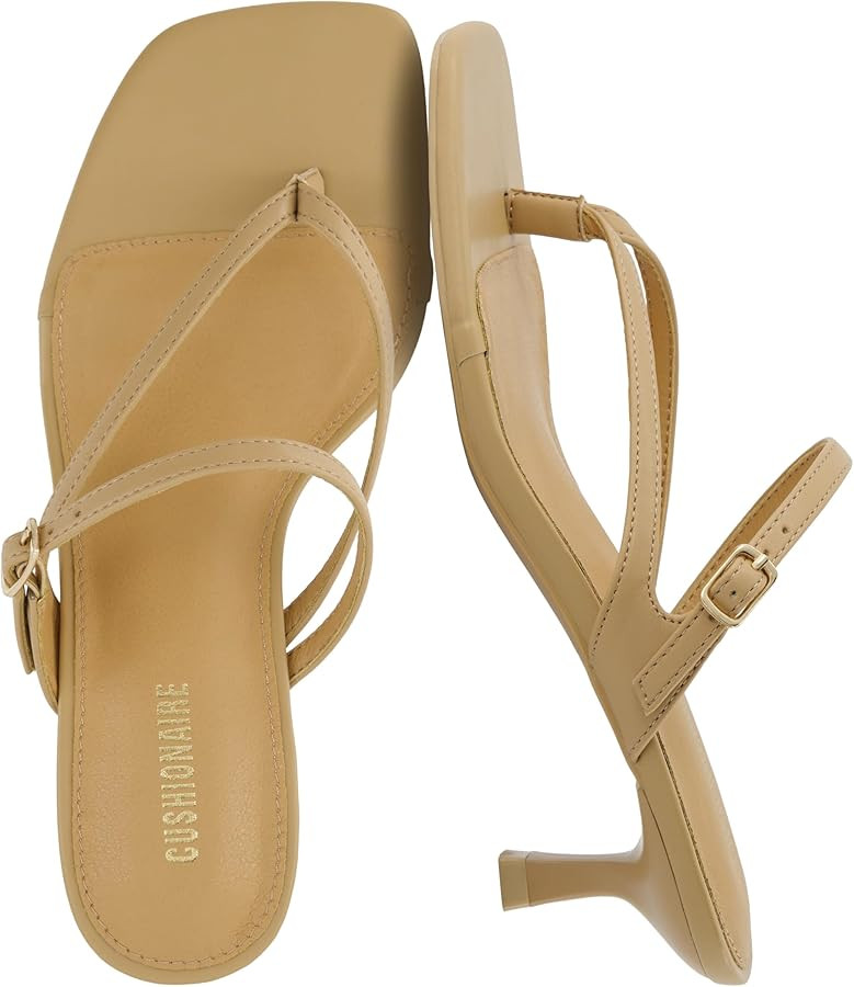CUSHIONAIRE Madrid Kitten Heel Square Toe Women's Sandals - Comfortable Dressy Strappy Heels Sand... | Amazon (US)