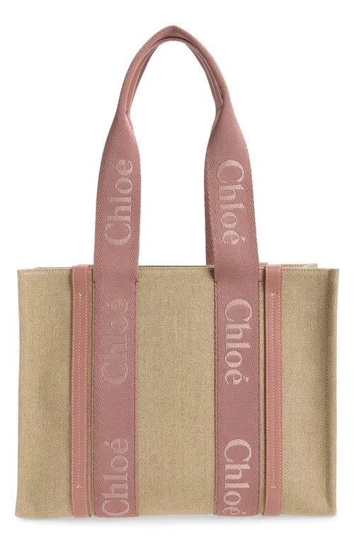 Chloé Medium Woody Linen Canvas Tote in Nougat at Nordstrom | Nordstrom