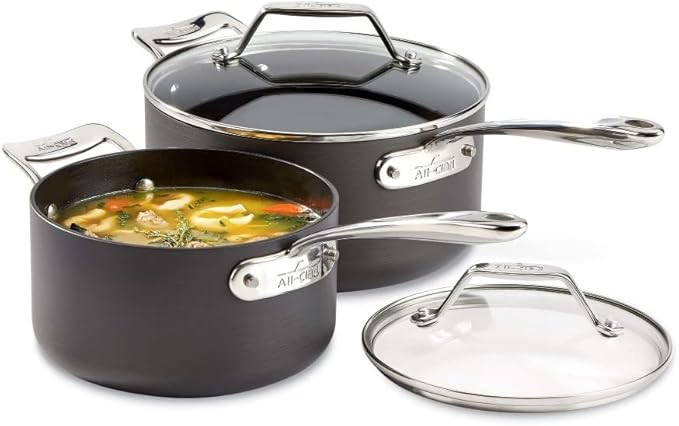 All-Clad Essentials Hard Anodized Nonstick Sauce Pan Set 4 Piece, 2.5, 4 Quart Oven Broiler Safe ... | Amazon (US)