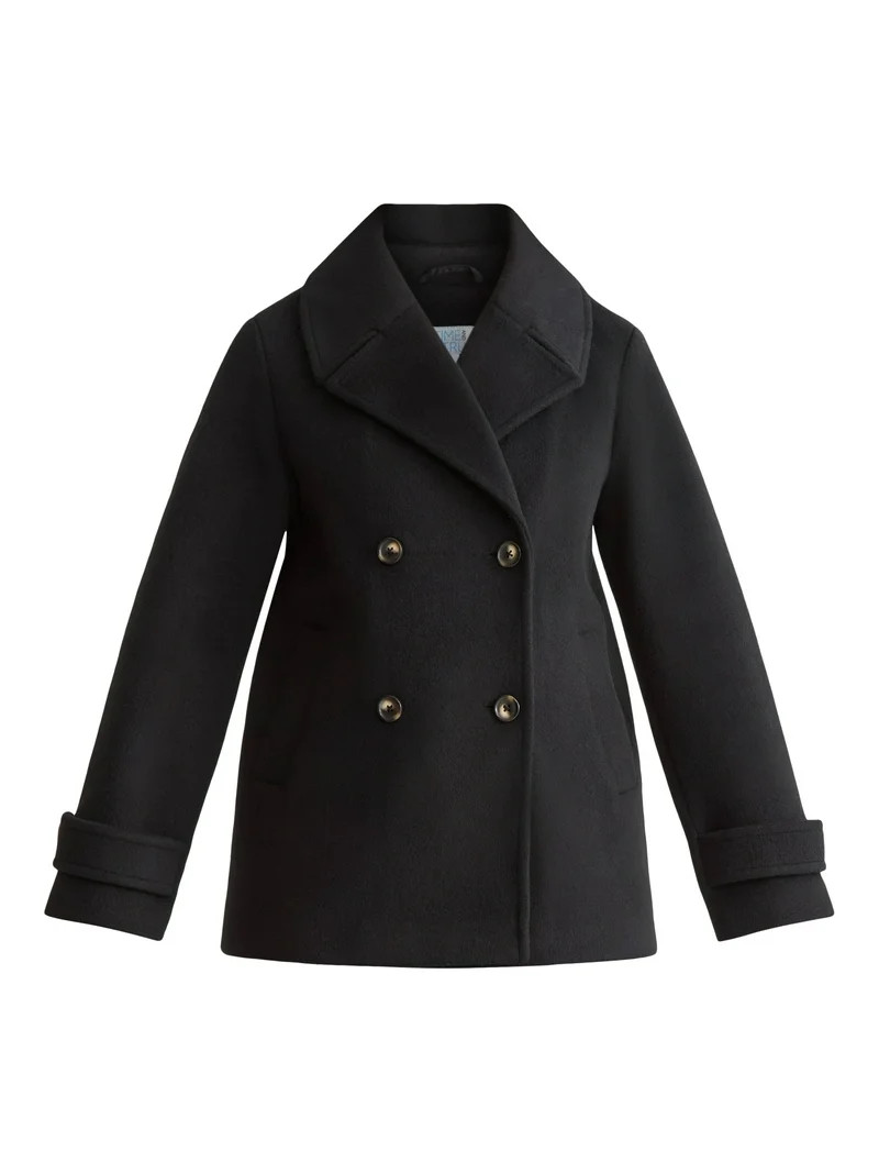 Time and Tru Women's and Women's Plus Faux Wool Peacoat, Sizes XS-2X - Walmart.com | Walmart (US)