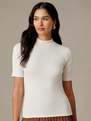 J.McLaughlin Women's Jess Ribbed Top Ivory, Size Large | Cotton/Spandex | J.McLaughlin