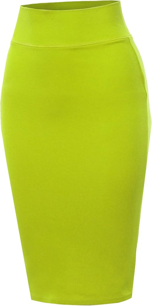 A2Y Women's Basic Solid Ponte Knee Length Slit Techno Span High Waist Pencil Skirt | Amazon (US)