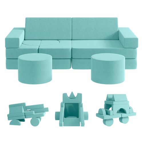 DEYGIA Modular Kids Play Couch, 13PCS Modular Couch Kids, Kids Couch for Playroom, Modular Kids Couch for Boys and Girls, Kids Play Couch for Kids (Light Blue, M) | Amazon (US)