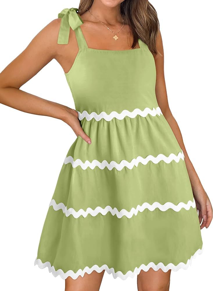 ZESICA Women's 2024 Summer Swing Mini Dress Casual Spaghetti Straps Sleeveless Smocked Backless F... | Amazon (US)