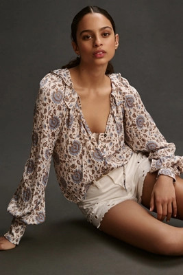 By Anthropologie Button-Front Peasant Blouse | Anthropologie (US)