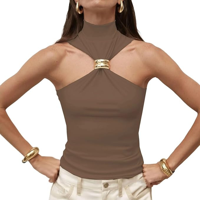 Women Sexy Halter Neck Pleated Twist Front Tank Tops Trendy Slim Fit Sleeveless Hollow Out Halter... | Amazon (US)