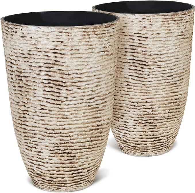 Worth 9 Gallon Tall Round Planters Set of 2-14" Dia x 21" H Stone Finish Flower Pots Indoor Decor... | Amazon (US)