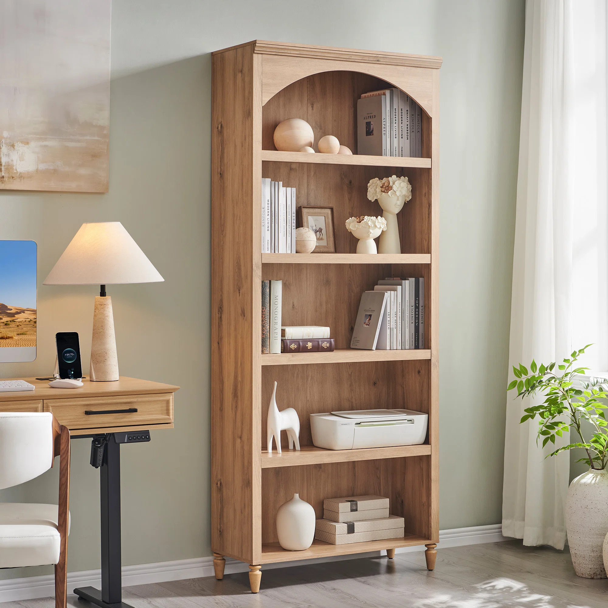 76" Tall Arched Bookcase,5-Tier Large Arched Shelving Unit with Adjustable Shelves,Featuring Stor... | Wayfair North America