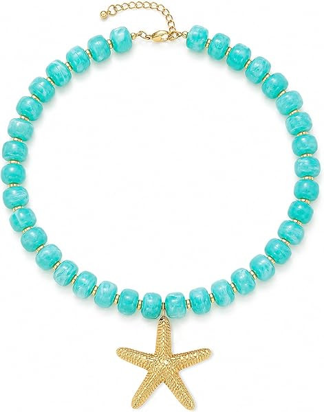Chunky Beaded Starfish Shell Necklace for Women Colorful Boho Summer Chain Choker Beach Necklace ... | Amazon (US)