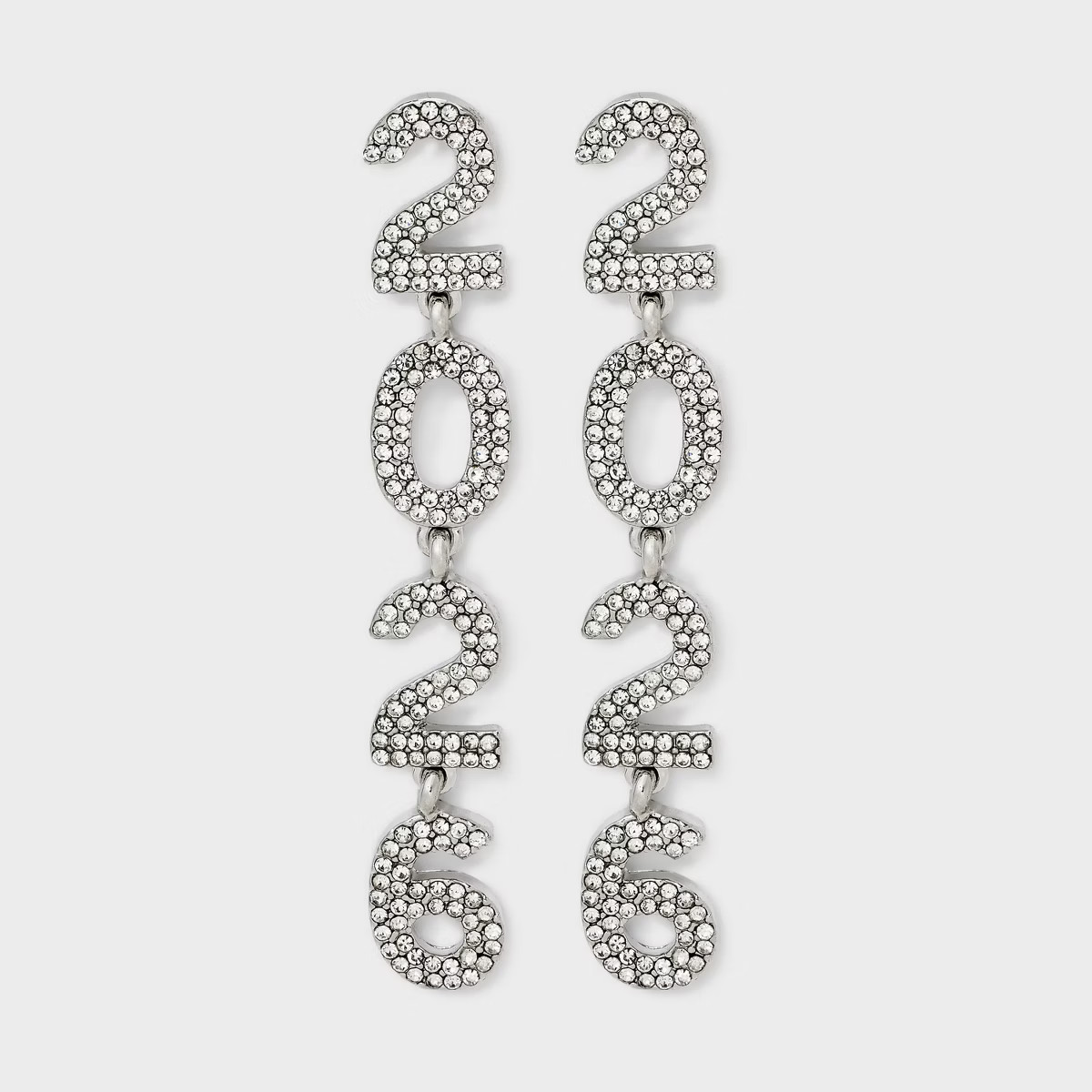New Years "2026" Rhinestone Drop Earrings - Silver | Target