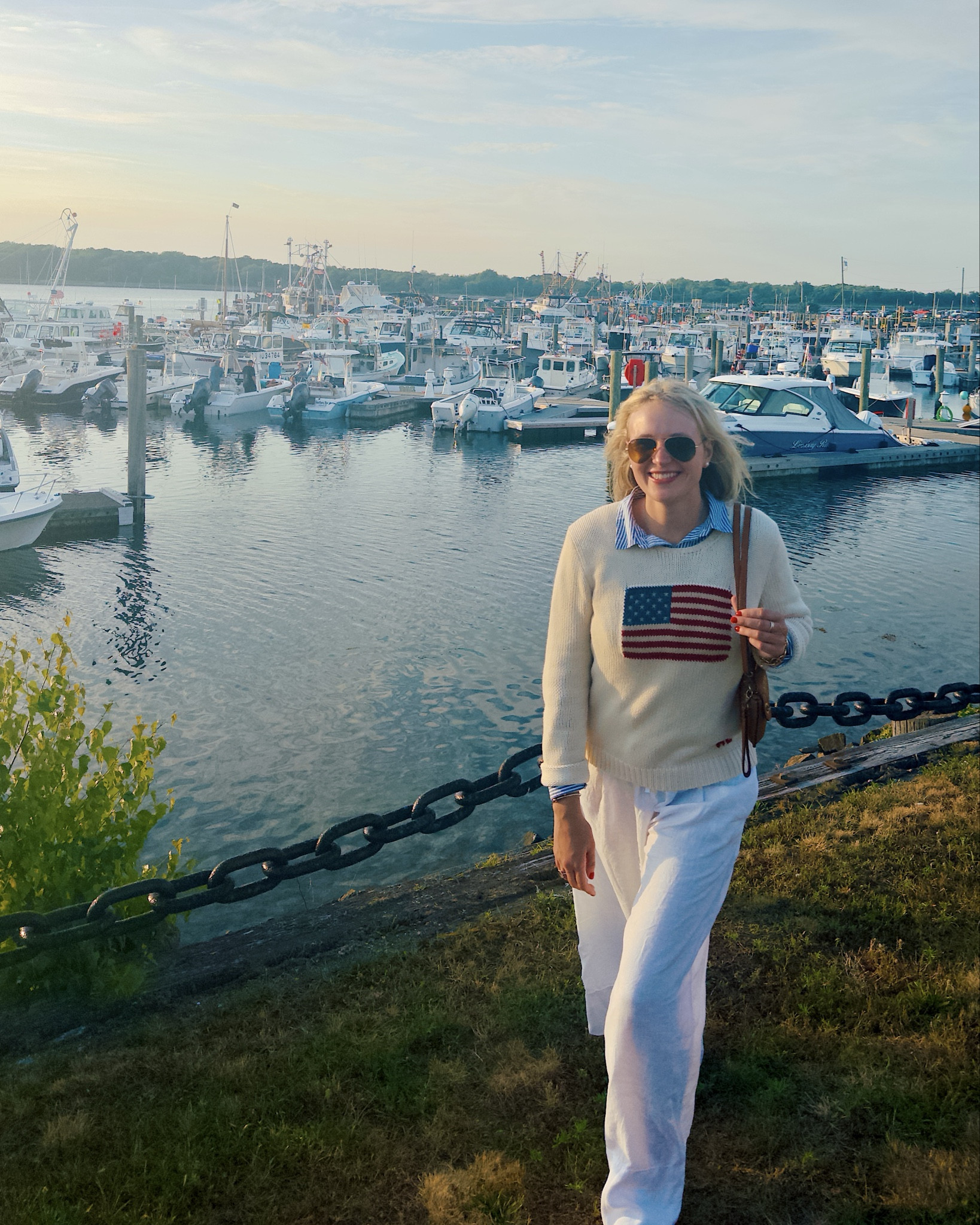 my mom’s vintage Ralph Lauren flag sweater. the ideal summer fit: blue & white striped button up, white linen pants & brown accents (purse & shoes) linked v similar sweater (logo not on bottom). 

#LTKSeasonal #LTKdayinmylife #LTKootd