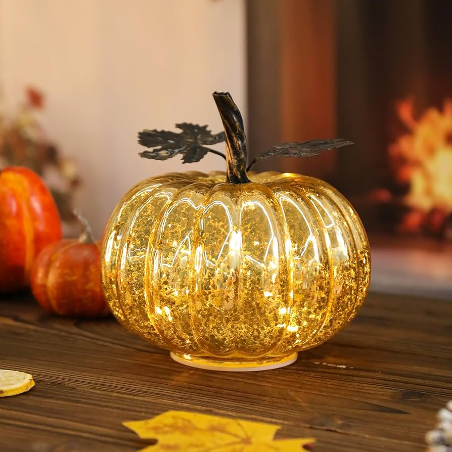 Glass Pumpkin Lights with Timer Fall Decor Pumpkins Decoration LED Lighted Collectible Thanksgivi... | Amazon (US)