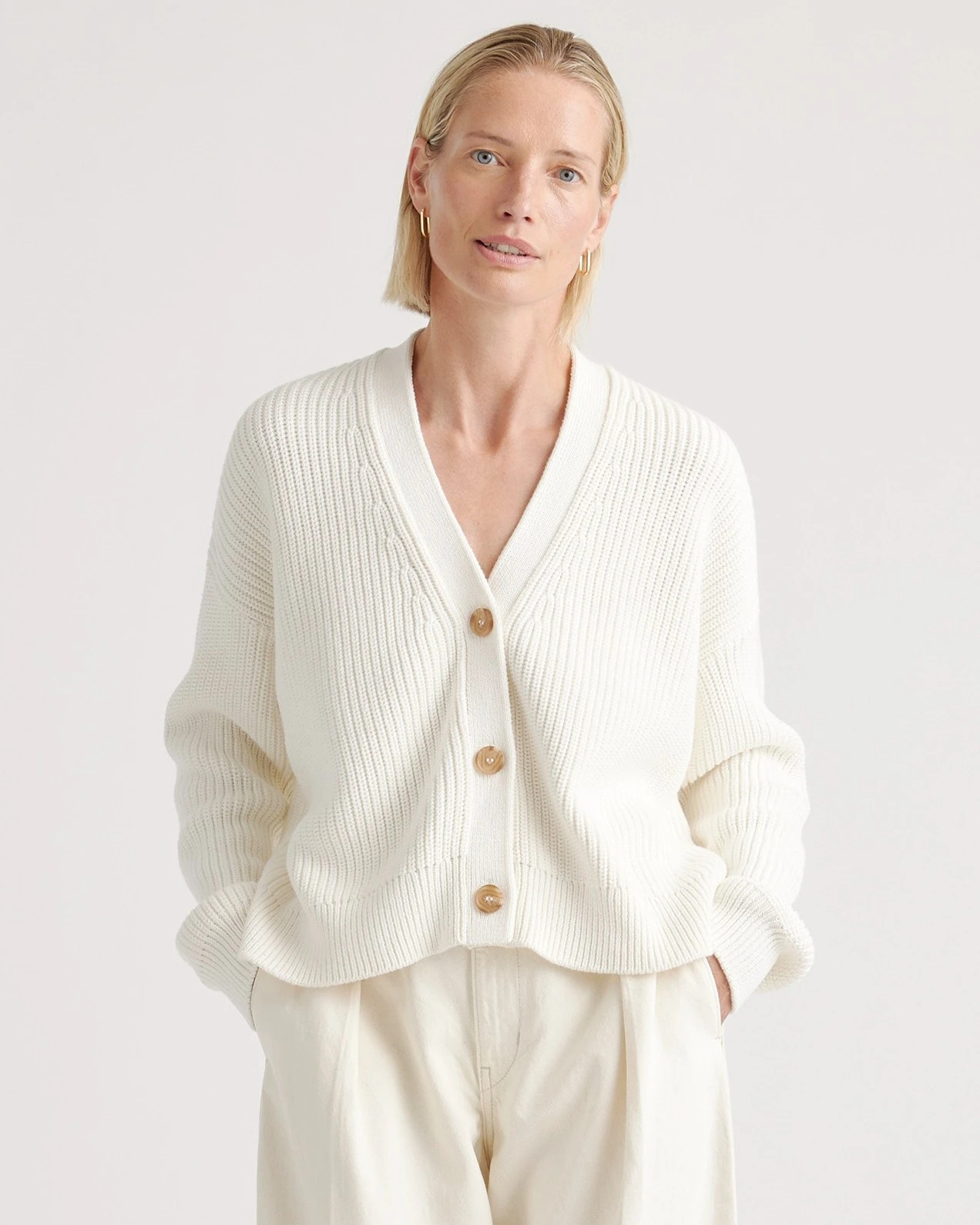 100% Organic Cotton Fisherman Boxy Cropped Cardigan | Quince