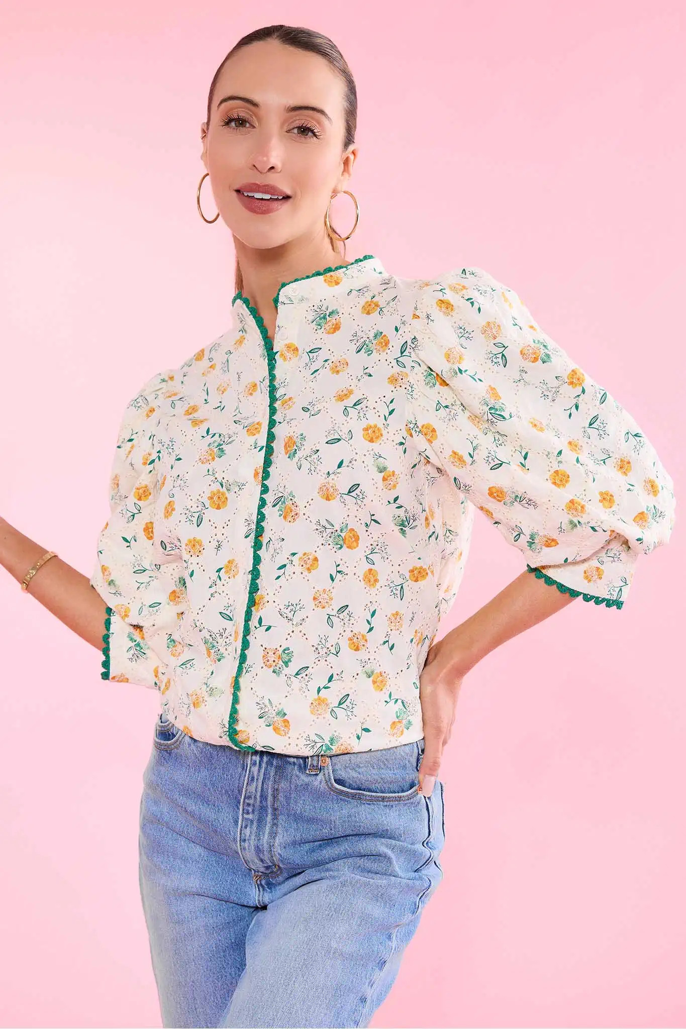 Cece Ivory Floral Eyelet Top | Avara