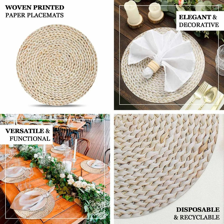 Efavormart 6 Pack | 13" Wheat Woven Rattan Design Disposable Serving Trays, Round Paper Charger P... | Walmart (US)