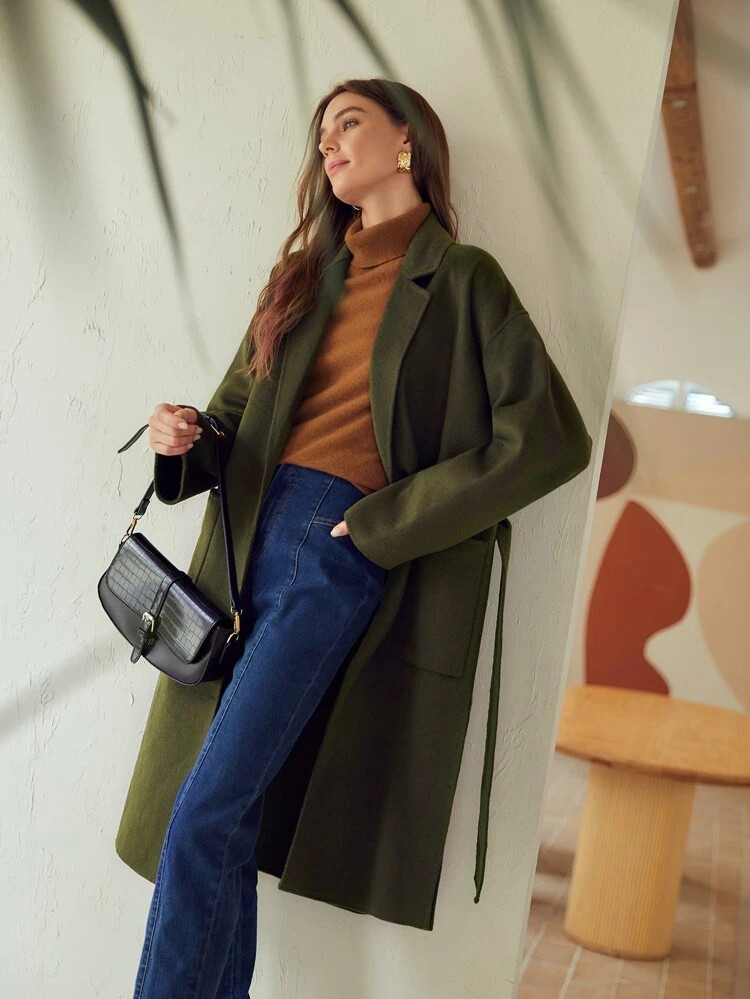 MOTF PREMIUM WOOL BLEND BELTED OVERCOAT | SHEIN