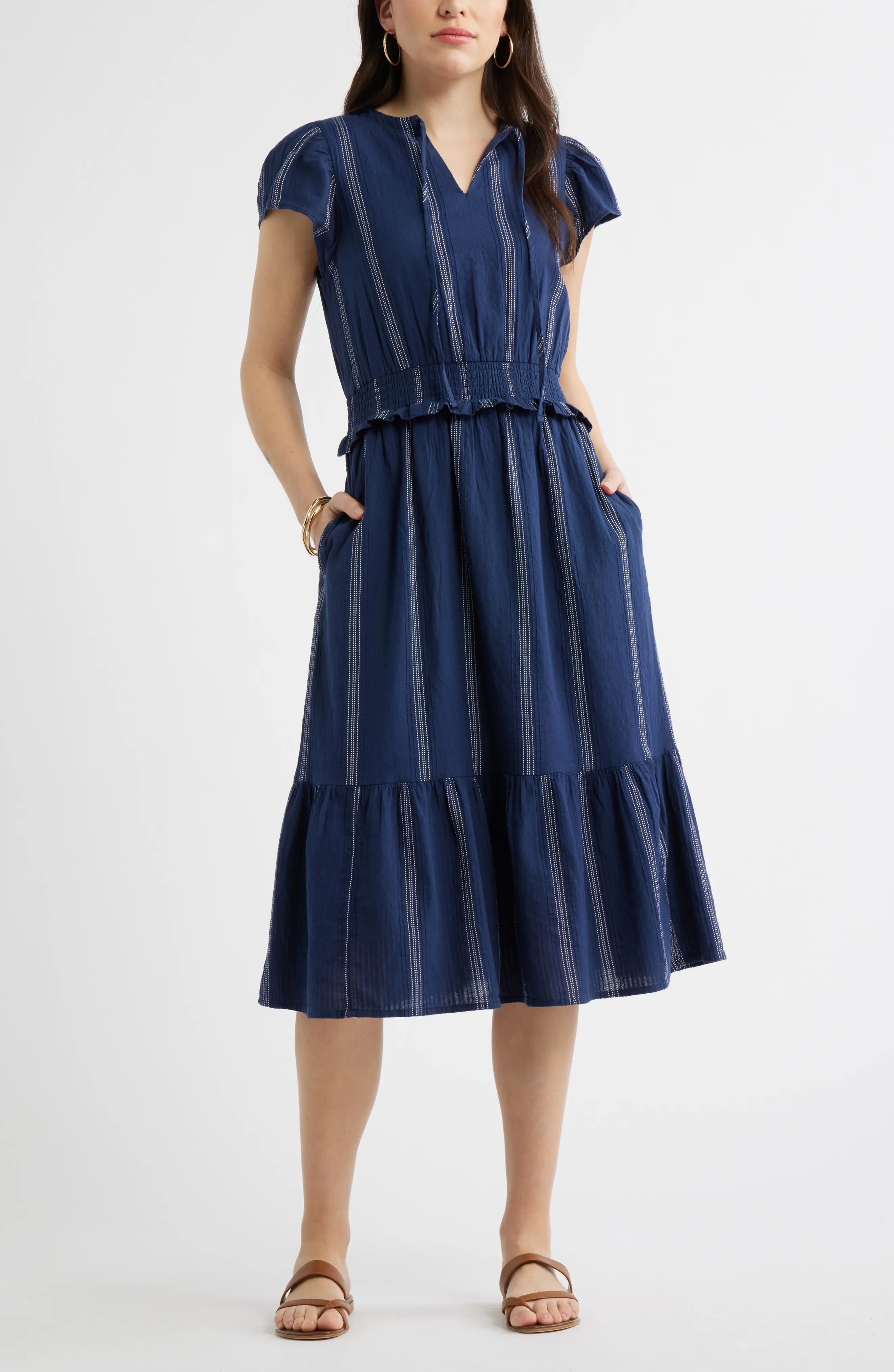 Puff Sleeve Frill Flared Midi Dress (Women) | Nordstrom | Nordstrom