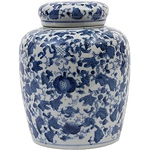 Creative Co-op Decorative Blue and White Ceramic Ginger Jar with Lid, Large | Amazon (US)