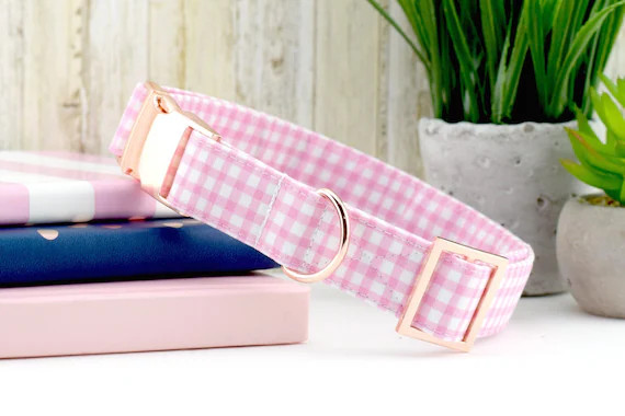 Painted Gingham Dog Collar - Light Pink & White ~ Fabric Dog Collar ~ Fashion Dog Collar ~ Rose G... | Etsy (US)