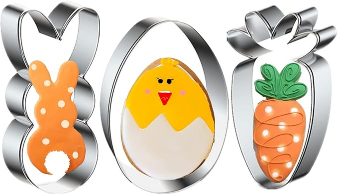 Easter Cookie Cutters, 3 Pieces Carrot Egg Bunny Rabbite Shapes Metal Cookie Cutters Stainless St... | Amazon (US)