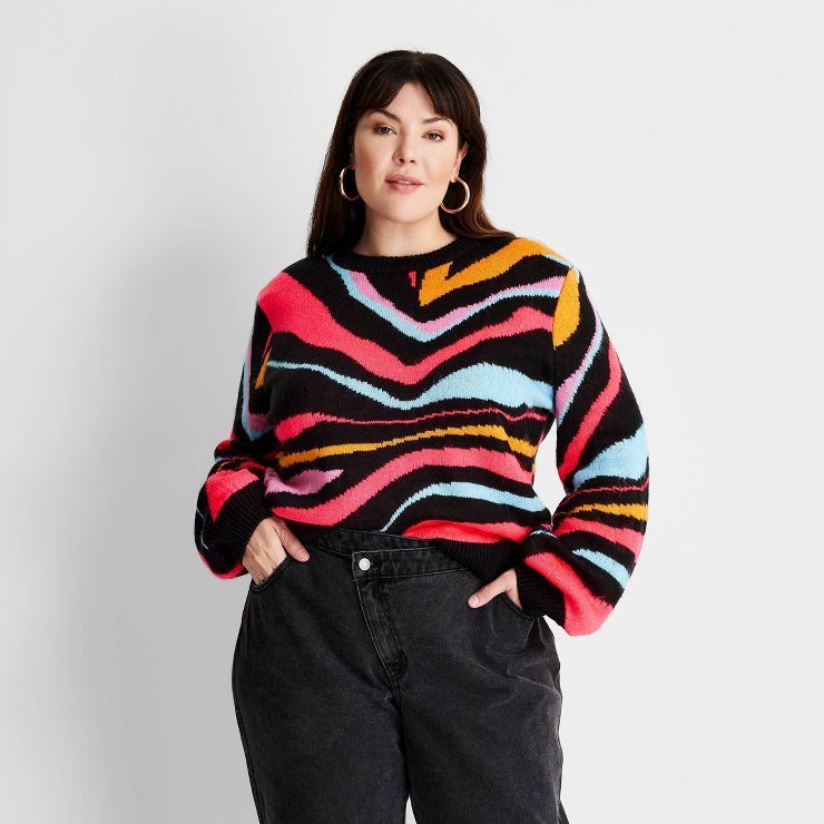 Women's Abstract Striped Crewneck Pullover Sweater - Future Collective™ with Kahlana Barfield B... | Target