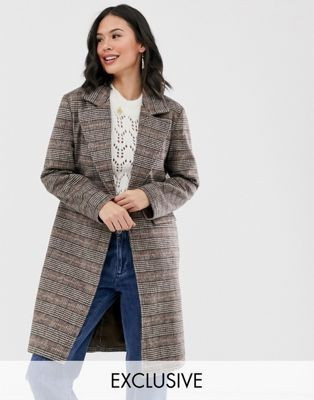 Wednesday's Girl longline wool coat in check | ASOS | ASOS (Global)