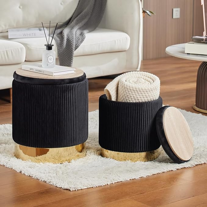 2BYF 17Inch &14Inch Round Ottoman with Storage Set of 2 Upholstered Velvet Vanity Stool for Livin... | Amazon (US)