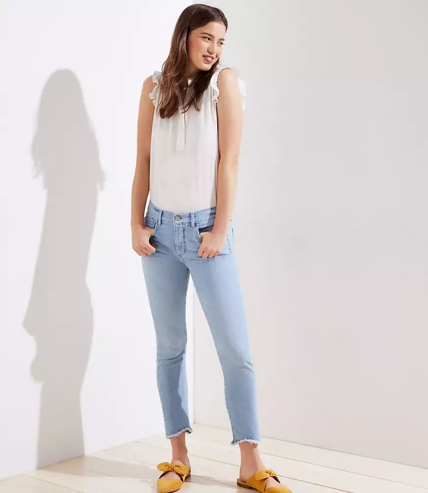 Modern Soft Slim Pocket Chewed Hem Skinny Crop Jeans in Staple Light Indigo Wash | LOFT