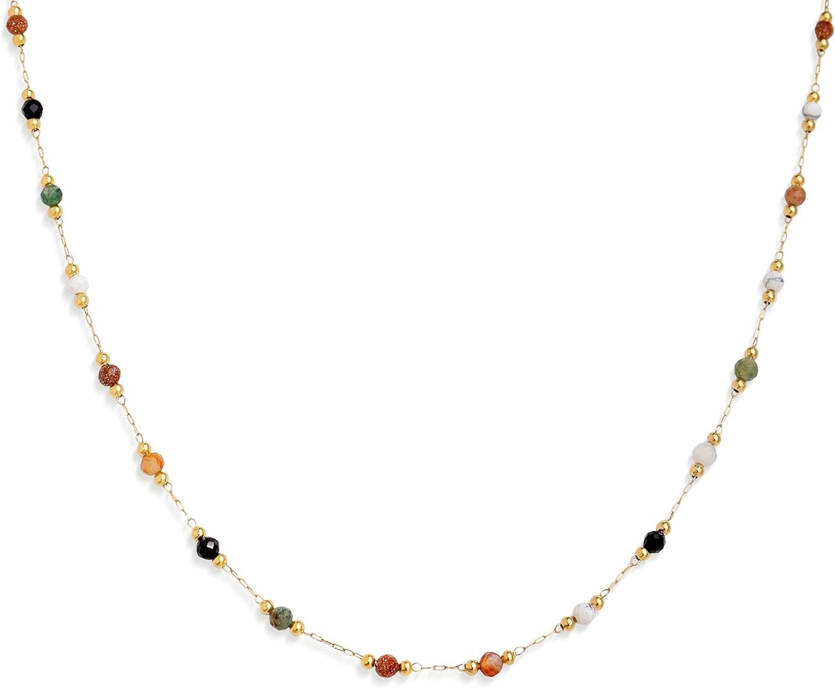 Gold Birthstone Station Necklace for Women - Delicate Simulated Diamond Necklaces Dainty Rainbow ... | Amazon (US)