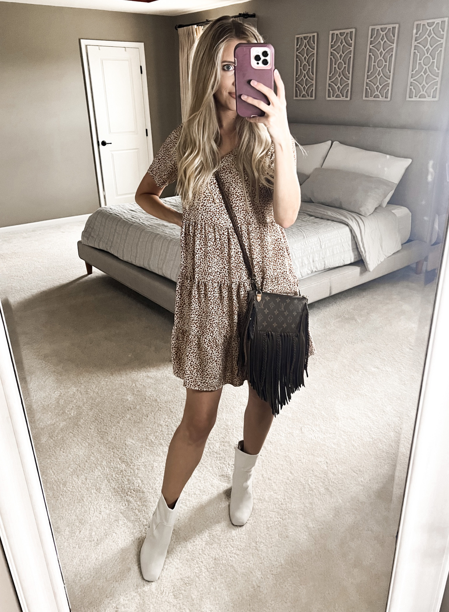 Today’s outfit 🤎🍂 dress is amazon only $13! booties are from target! Bag is Vintage bogo bags. I’m 5’6 for reference and this dress is a great length (size S)

Thanks so much for being here 🤗

Amazon fall outfits, amazon dress, fall dress, outfit of the day, amazon finds, amazon favorites, leopard dress from amazon, white booties, fringe crossbody, fringe bag, work outfit, teacher outfit, casual outfit, everyday outfit, fall, Halloween, maternity, maternity outfit, casual style, everyday style, amazon fashion, trendy outfits amazon, sweater set, wedding guest, weekend outfit, workwear, sweater dress, amazon sweater dress, amazon sweater, shacket, cute amazon outfit

#LTKSeasonal #LTKunder50 #LTKsalealert