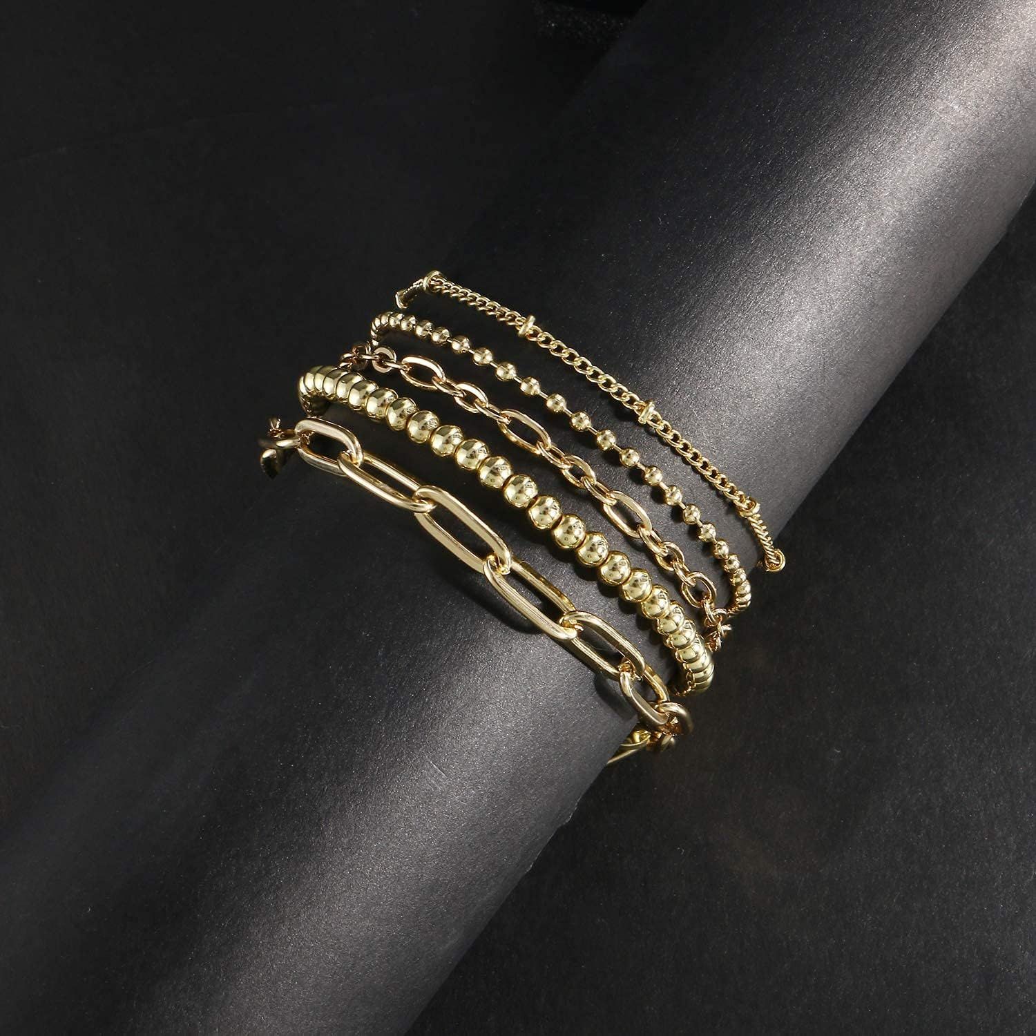 CONRAN KREMIX Gold Chain Bracelet Sets for Women Girls 14K Gold Plated Dainty Link Paperclip Brac... | Amazon (US)