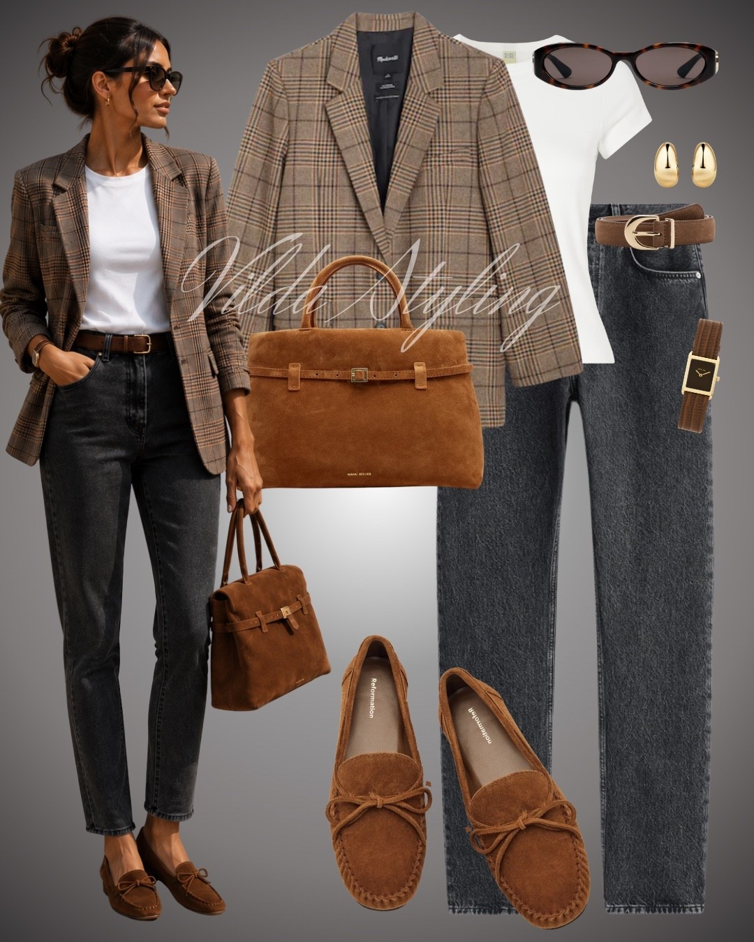 Fall neutrals done right 🤎🍂 A classic plaid blazer styled with dark-wash denim, a crisp white tee, and rich suede accessories. The perfect polished yet effortless look for the season.#FallOutfit #FallFashion #CasualChic #PlaidBlazer #DenimStyle #SuedeAccessories #Loafers #NeutralStyle #EverydayStyle #ClassicStyle #AutumnOutfit

#LTKstyletip