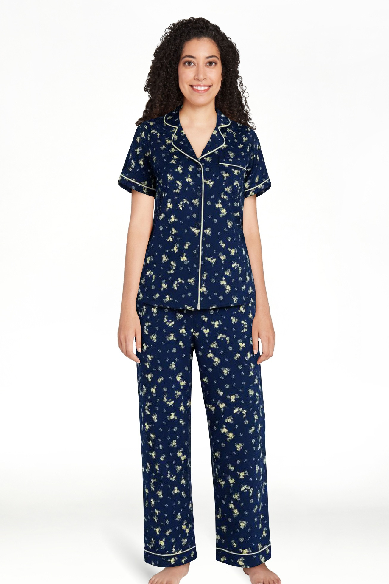 Joyspun Women's Dreamy Soft Collection Notch Collar Top and Capri Pants Pajama Set, 2-Piece, Size... | Walmart (US)