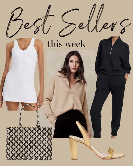 Kat Jamieson shares the best sellers this week. Athleisure, tennis outfit, cashmere sweater, fall bag, gold sandals, fall fashion. #LTKBacktoSchool 

#LTKSeasonal #LTKitbag