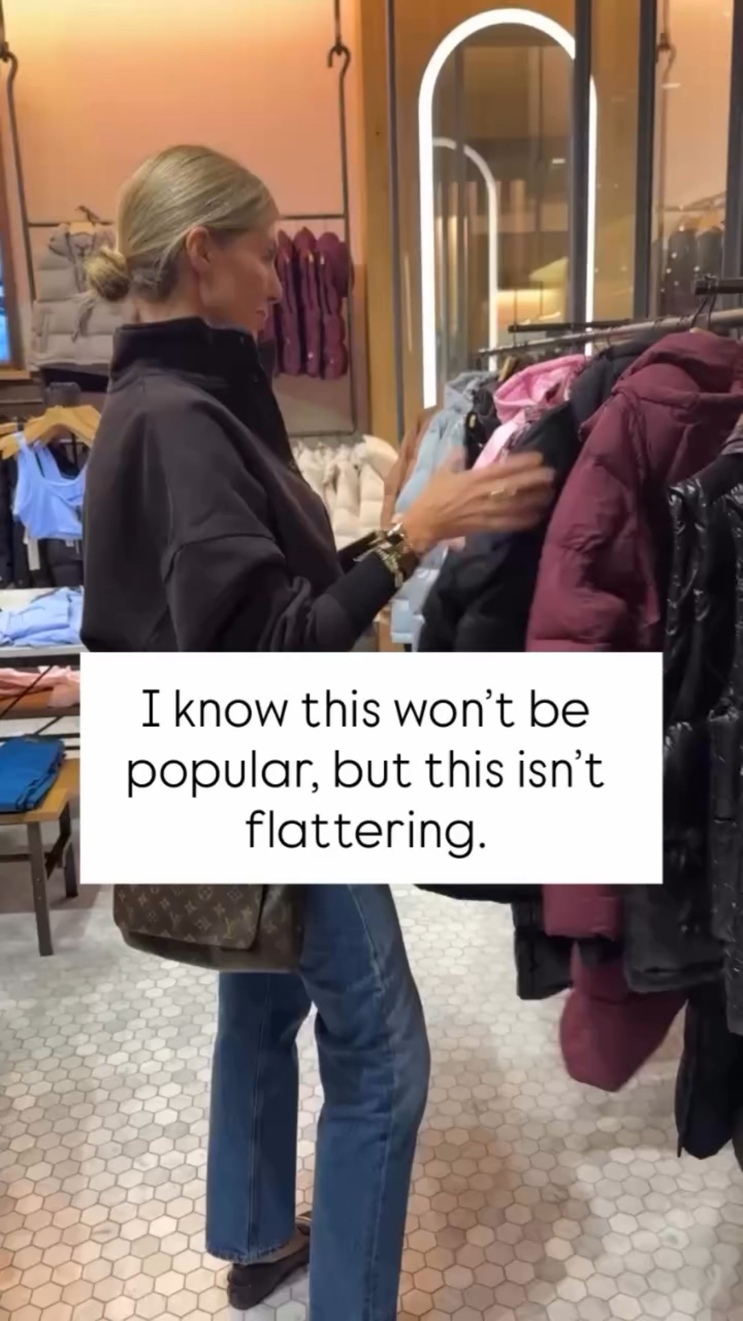 I know this feels counterintuitive — but longer, shapeless tops usually do the opposite of what you want them to do.