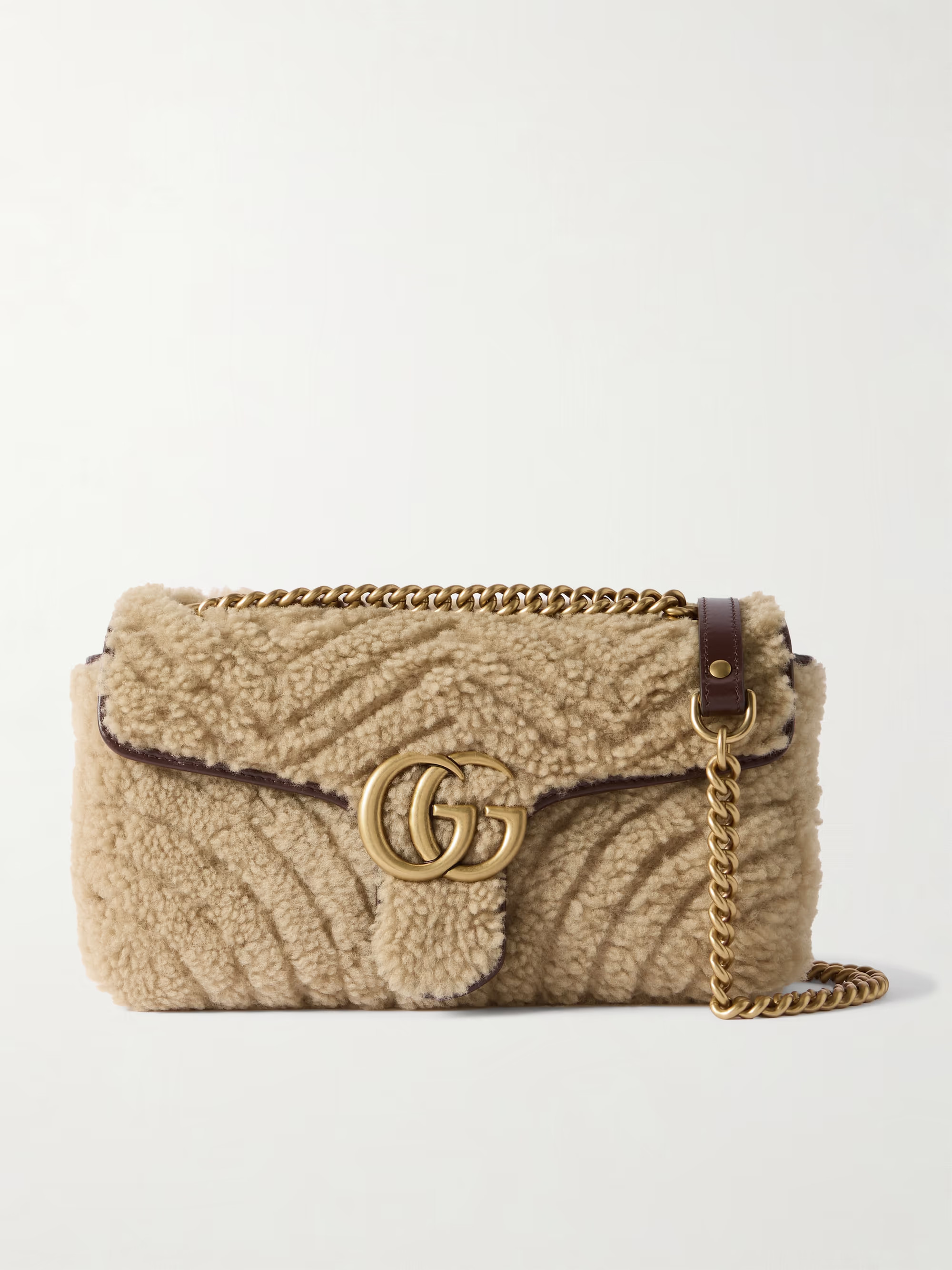 GG Marmont 2.0 leather-trimmed matelassé shearling shoulder bag | NET-A-PORTER (UK & EU)