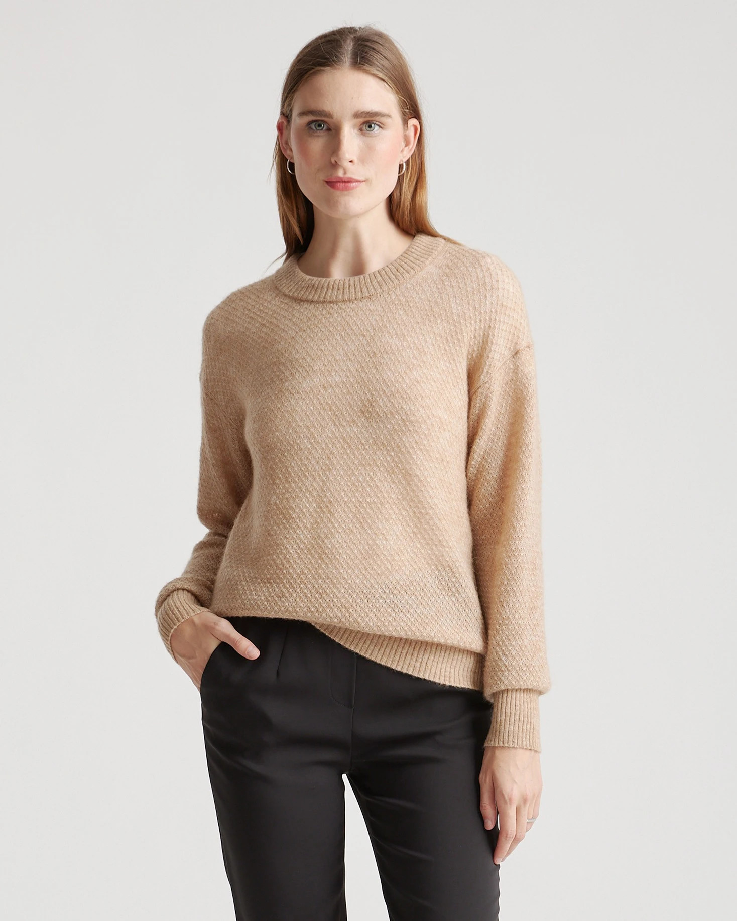 Baby Alpaca-Wool Diamond Stitch Crew in Camel | Quince