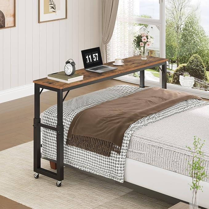 MAHANCRIS Overbed Table with Wheels, Mobile Bed Desk for Queen Size, 36"-43.5" Adjustable Height ... | Amazon (US)
