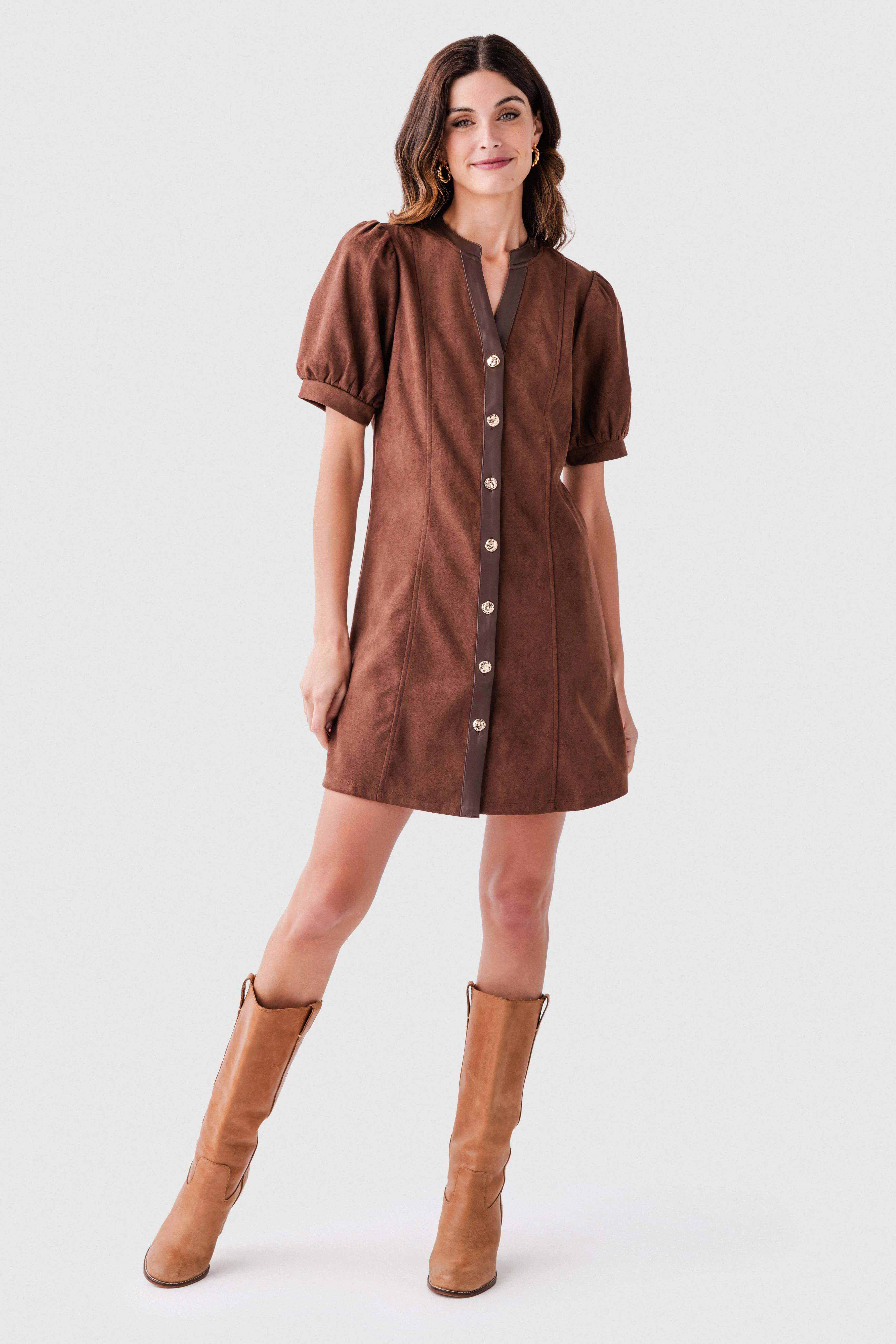 THML Suede Button Up Dress | Social Threads
