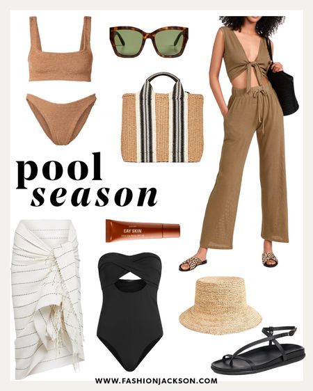 Neutral chic poolside styles #swimsuit #swim #bikini #hunzag #onepiece #resort #vacation #coverup #sandals #beachbag #fashionjackson

#LTKSeasonal #LTKswim #LTKstyletip